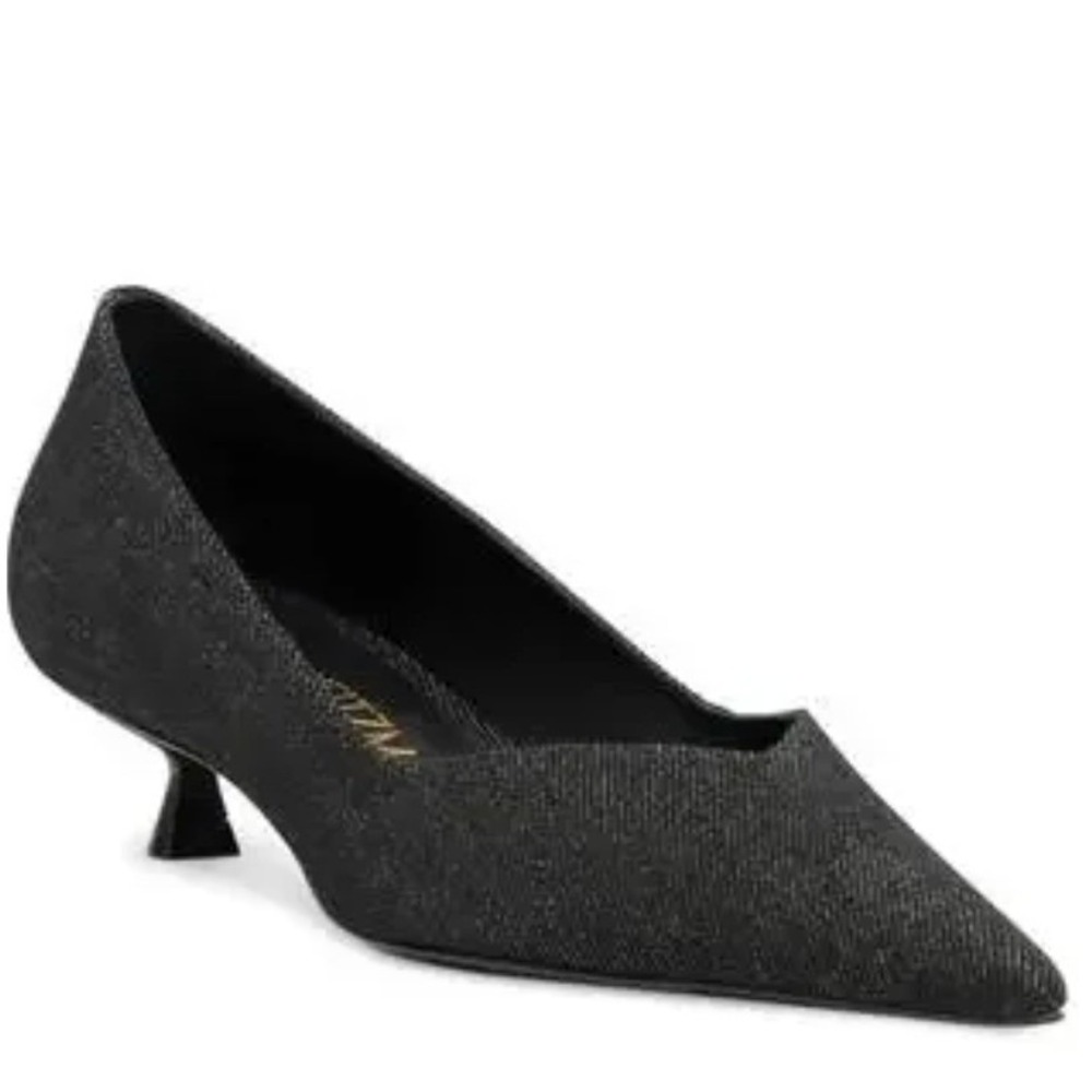 Stuart Weitzman Size 7 Black Metallic Glitter Kitten Heels EVA Pumps‎ Women's